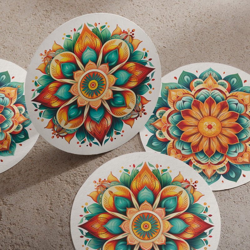 Orange Mandala Coasters (Set of 6)