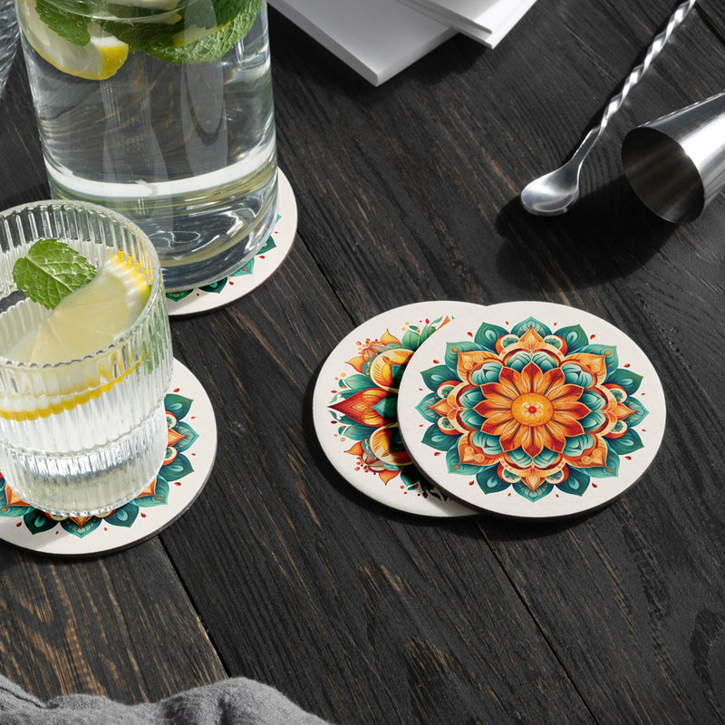 Orange Mandala Coasters (Set of 6)