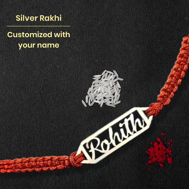 Personalized Pure Silver Name Rakhi – Bold. Unique. Timeless.