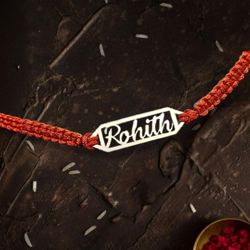 Personalized Pure Silver Name Rakhi – Bold. Unique. Timeless.