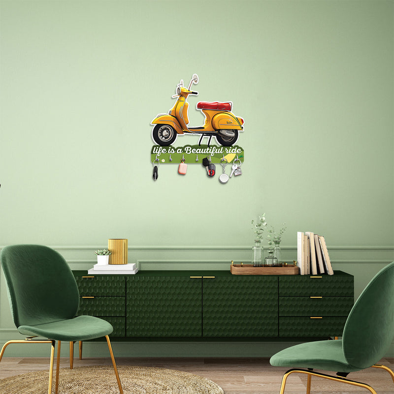 Large Yellow Scooter Wooden Key Holder