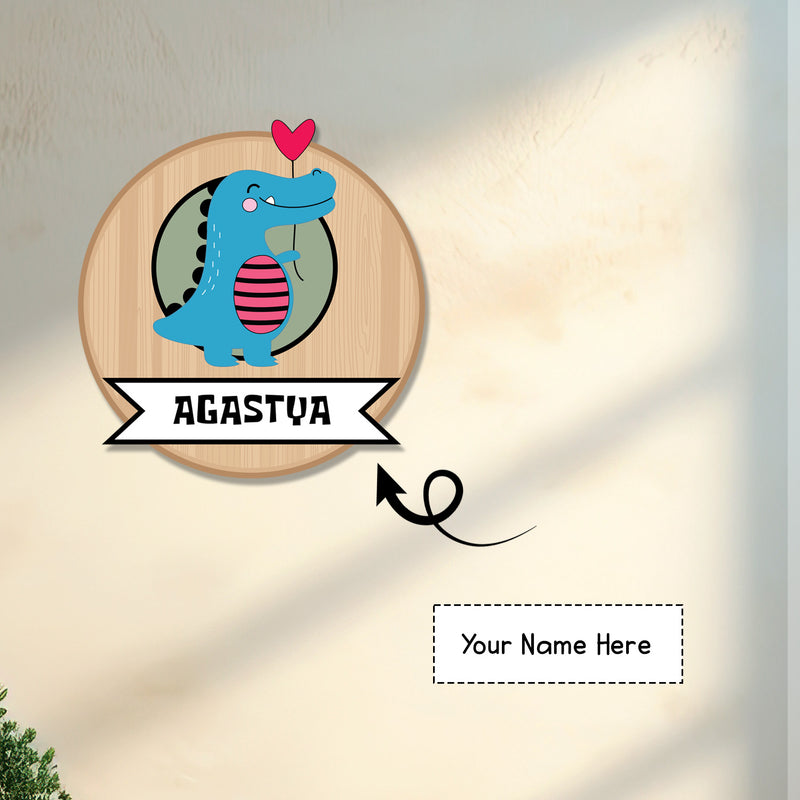 Wooden Dinosaur-Themed 3D Nameplate