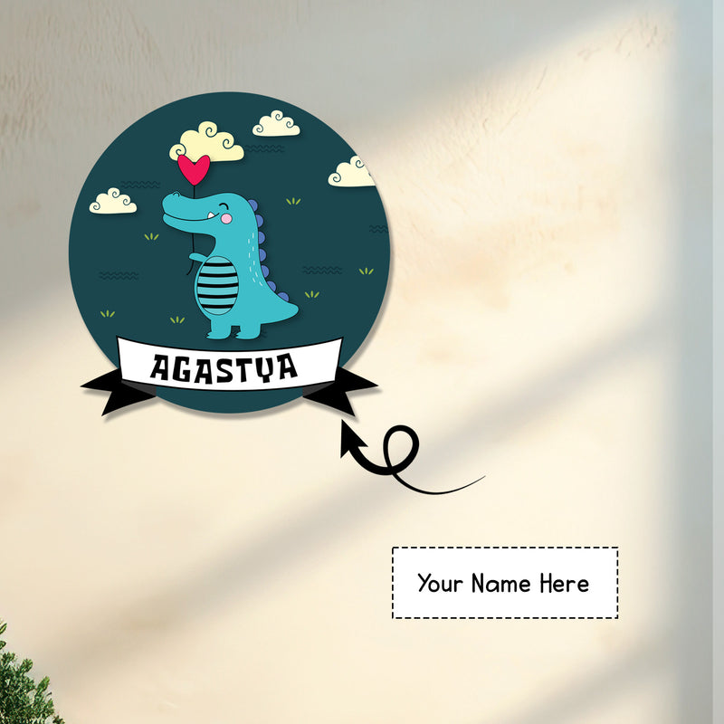 Green Dinosaur-Themed 3D Round Nameplate