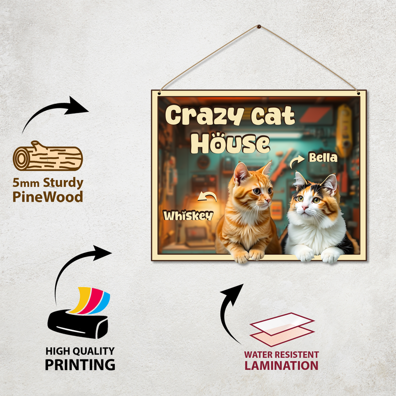 Crazy Cat House – Customizable Cat Name Plate