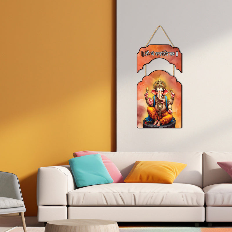 Lord Ganesha MDF Wall Hanging with Sanskrit Mantra