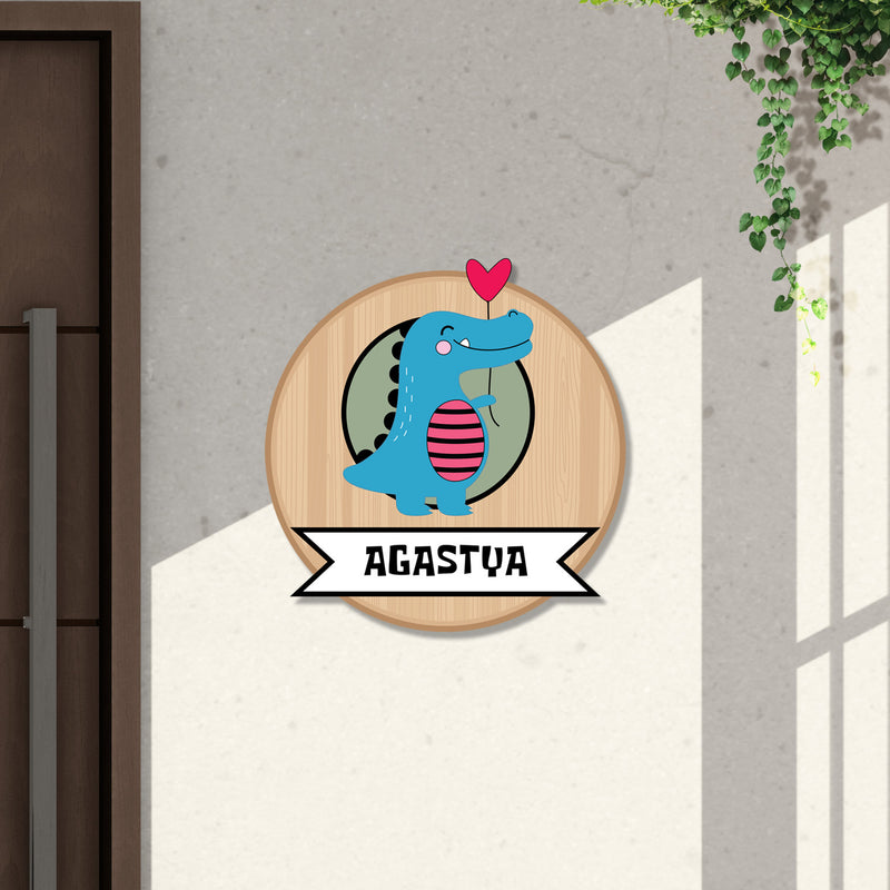 Wooden Dinosaur-Themed 3D Nameplate