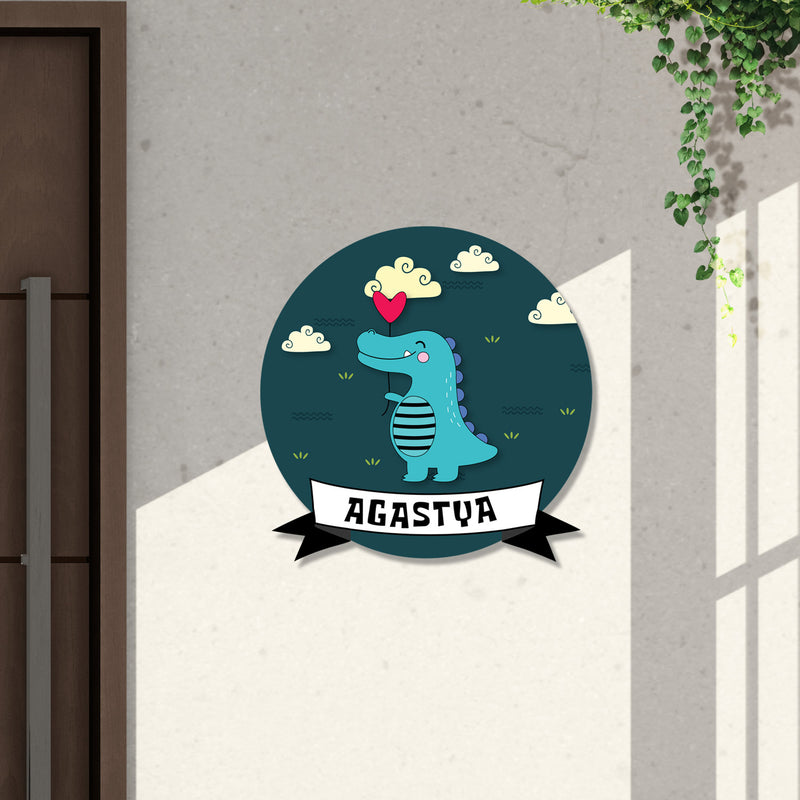 Green Dinosaur-Themed 3D Round Nameplate