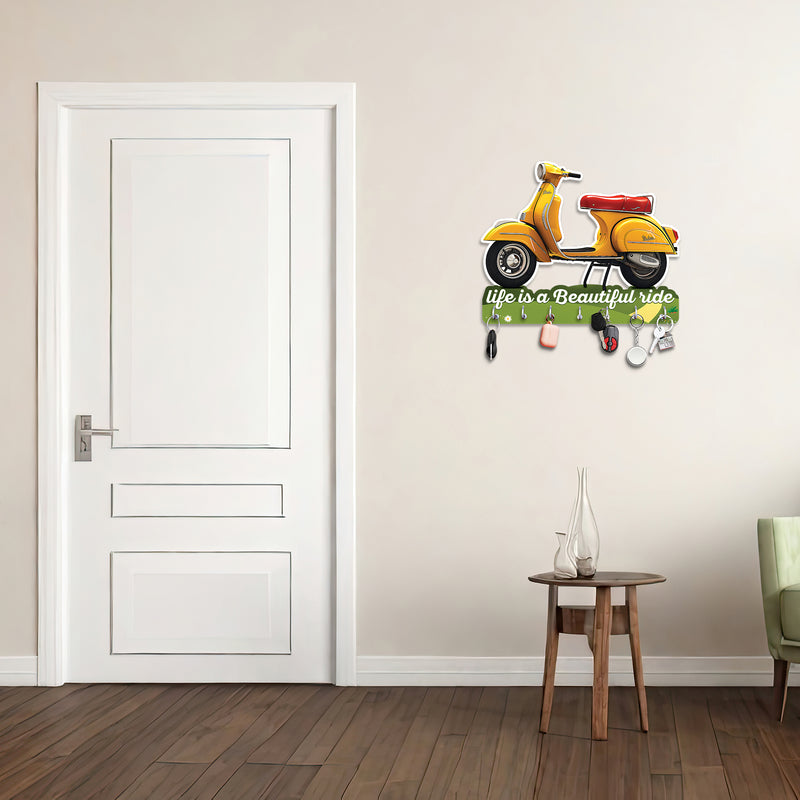 Large Yellow Scooter Wooden Key Holder