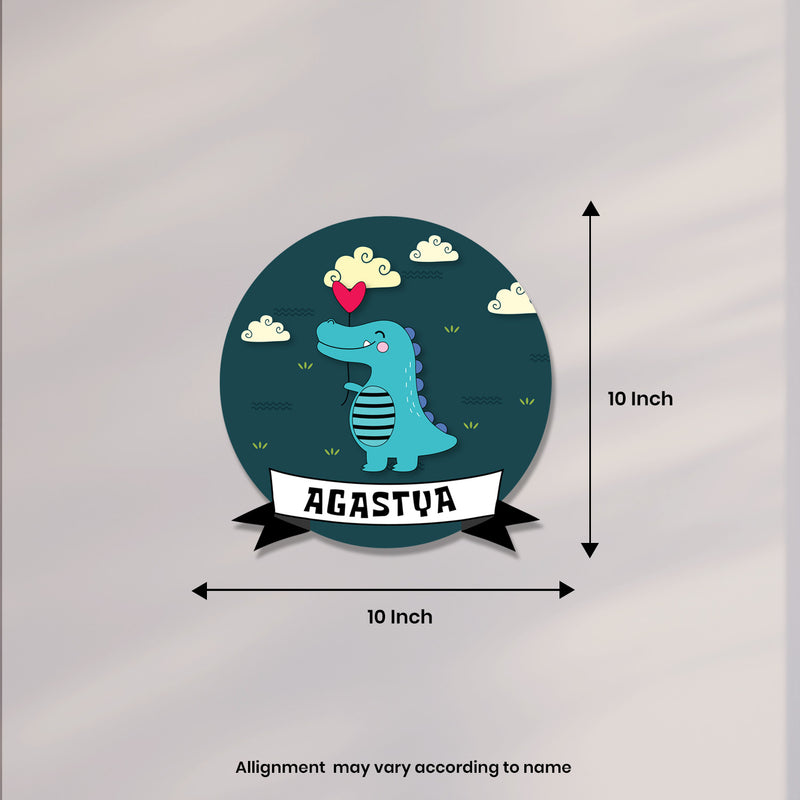 Green Dinosaur-Themed 3D Round Nameplate