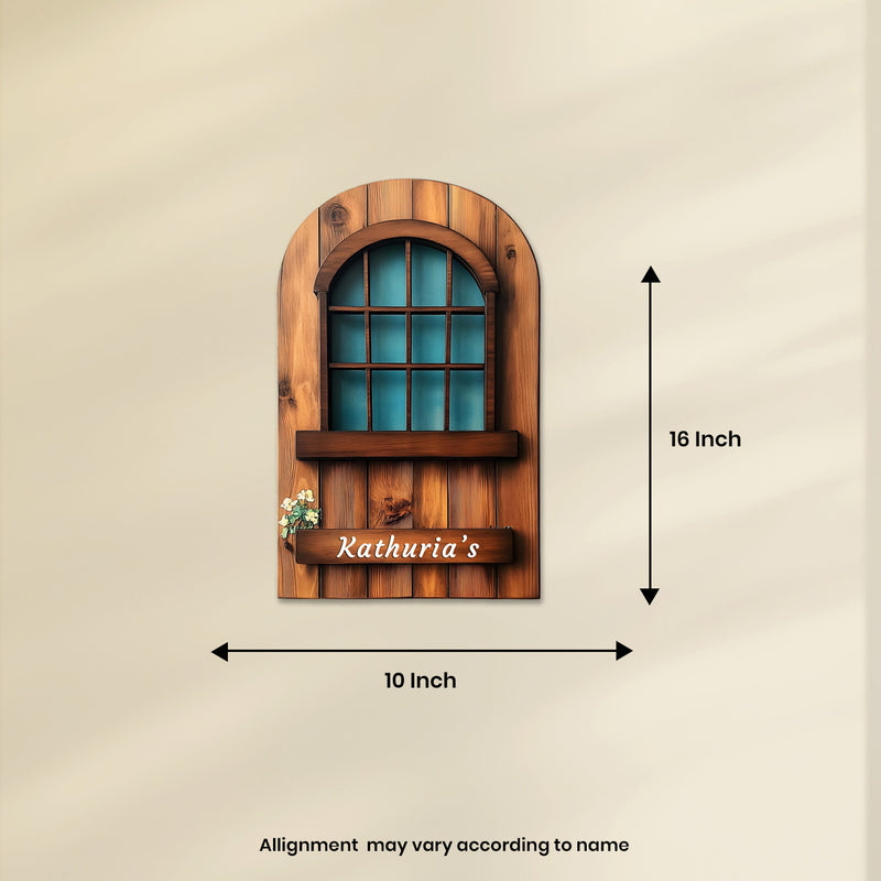 Rustic Wooden Window Nameplate – Customizable Design