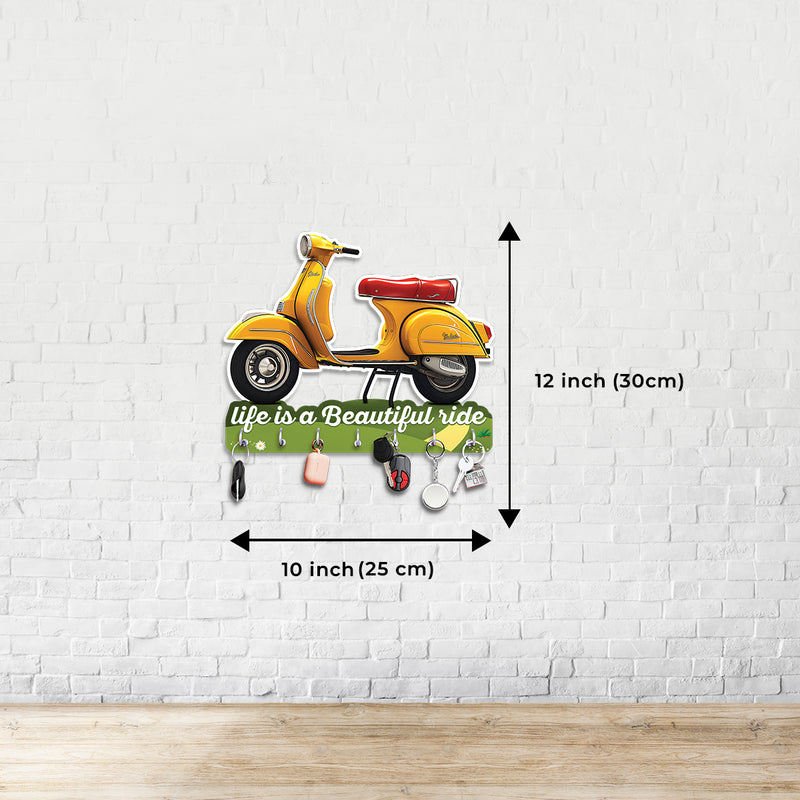 Large Yellow Scooter Wooden Key Holder